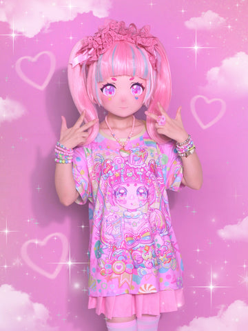 Harajuku kawai decora pink Sweet Candy Girl decora full-print T-shirt