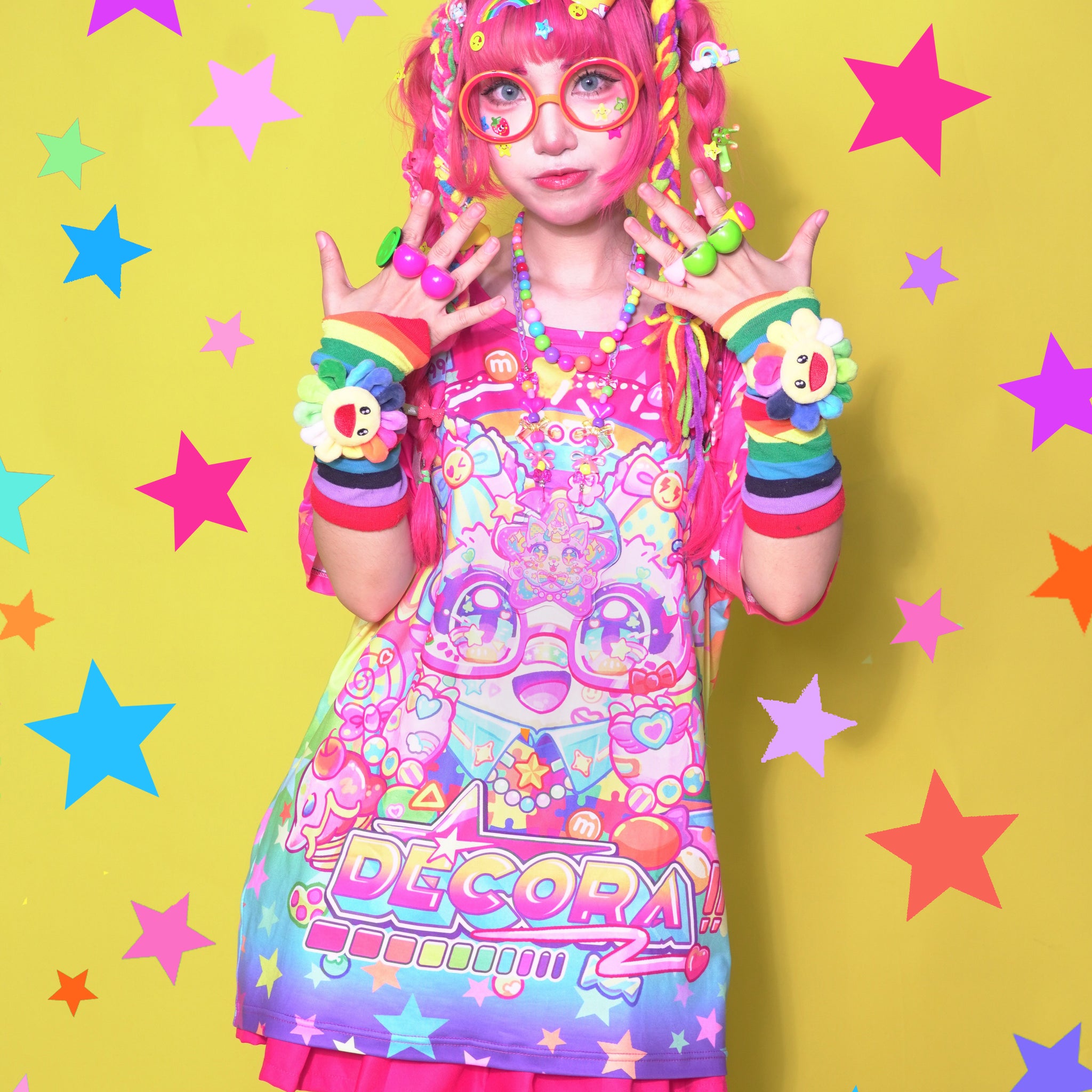 Decora Rainbow Kitty Harajuku fashion T-shirt