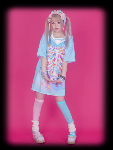 Death Angel | Gurokawa sailor collar oversize T-shirt dress-BLUE