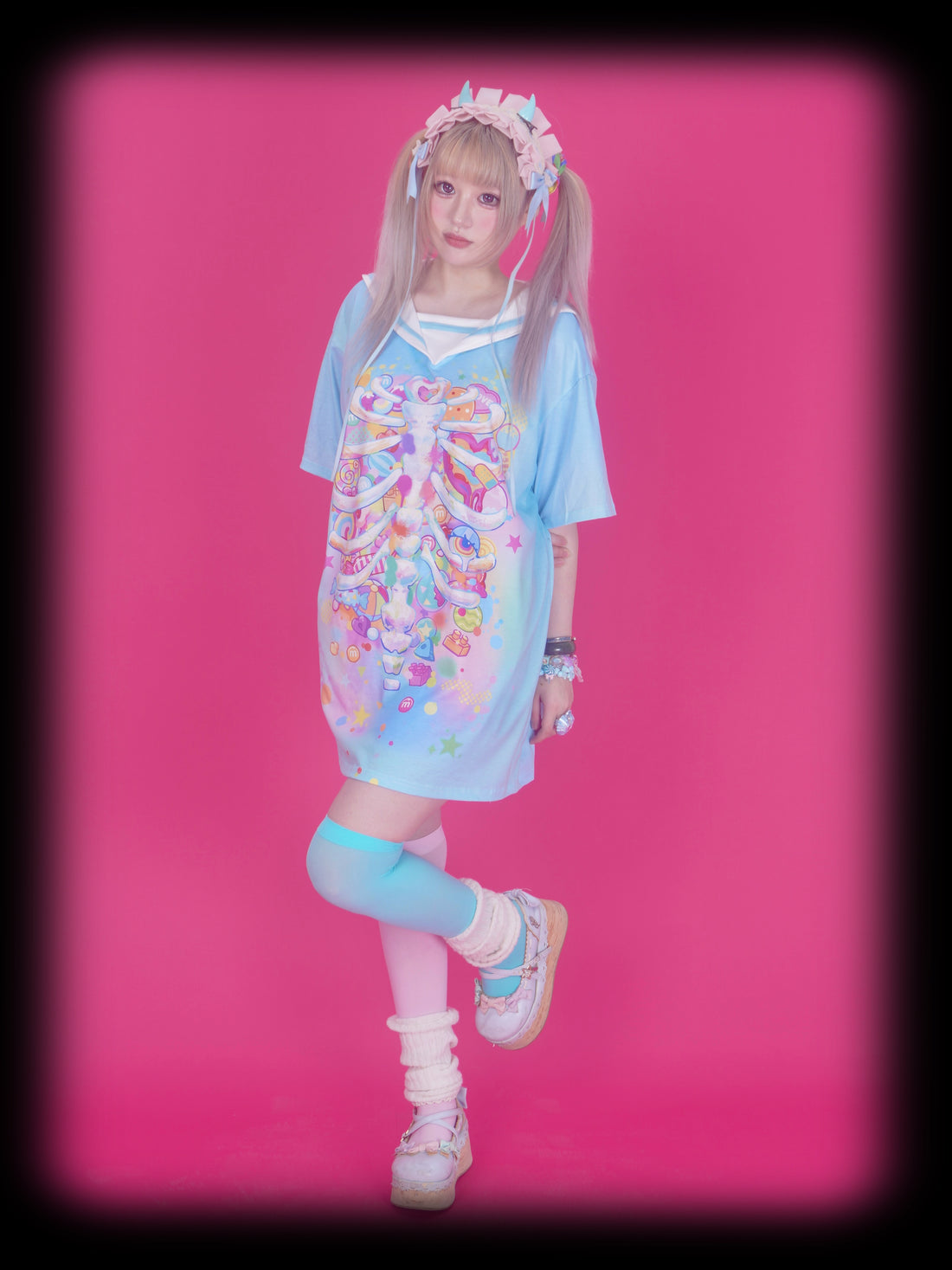 Death Angel | Gurokawa sailor collar oversize T-shirt dress-BLUE