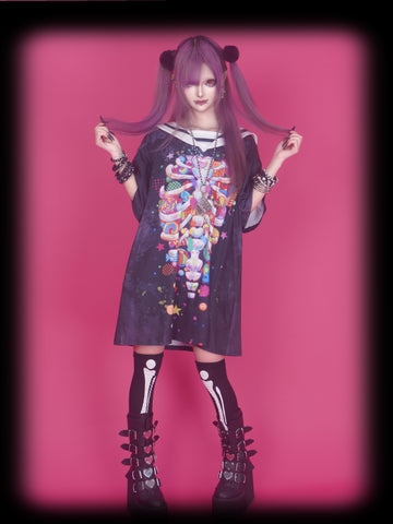 Death Angel | Gurokawa sailor collar oversize T-shirt dress-BLACK