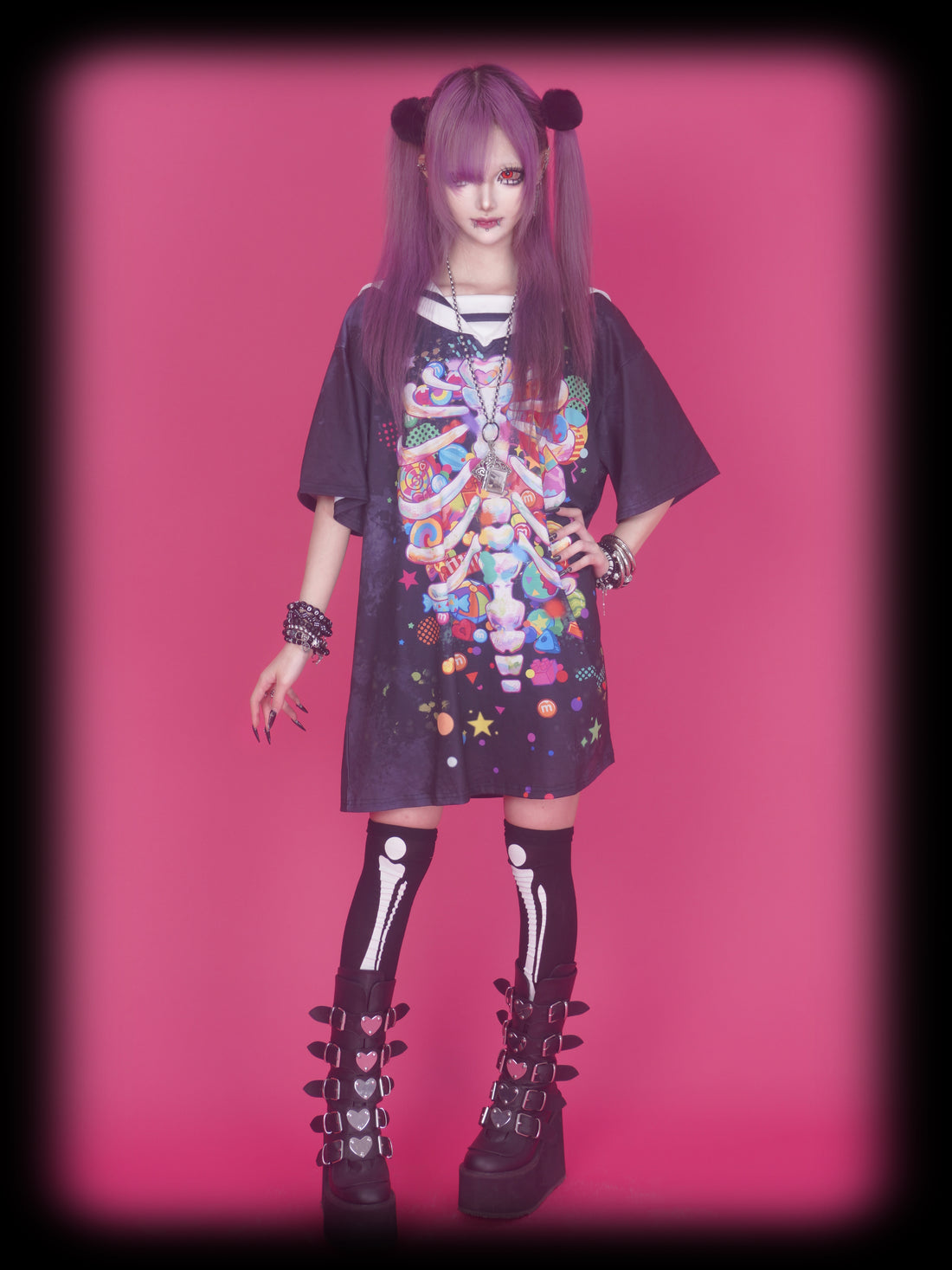 Death Angel | Gurokawa sailor collar oversize T-shirt dress-BLACK