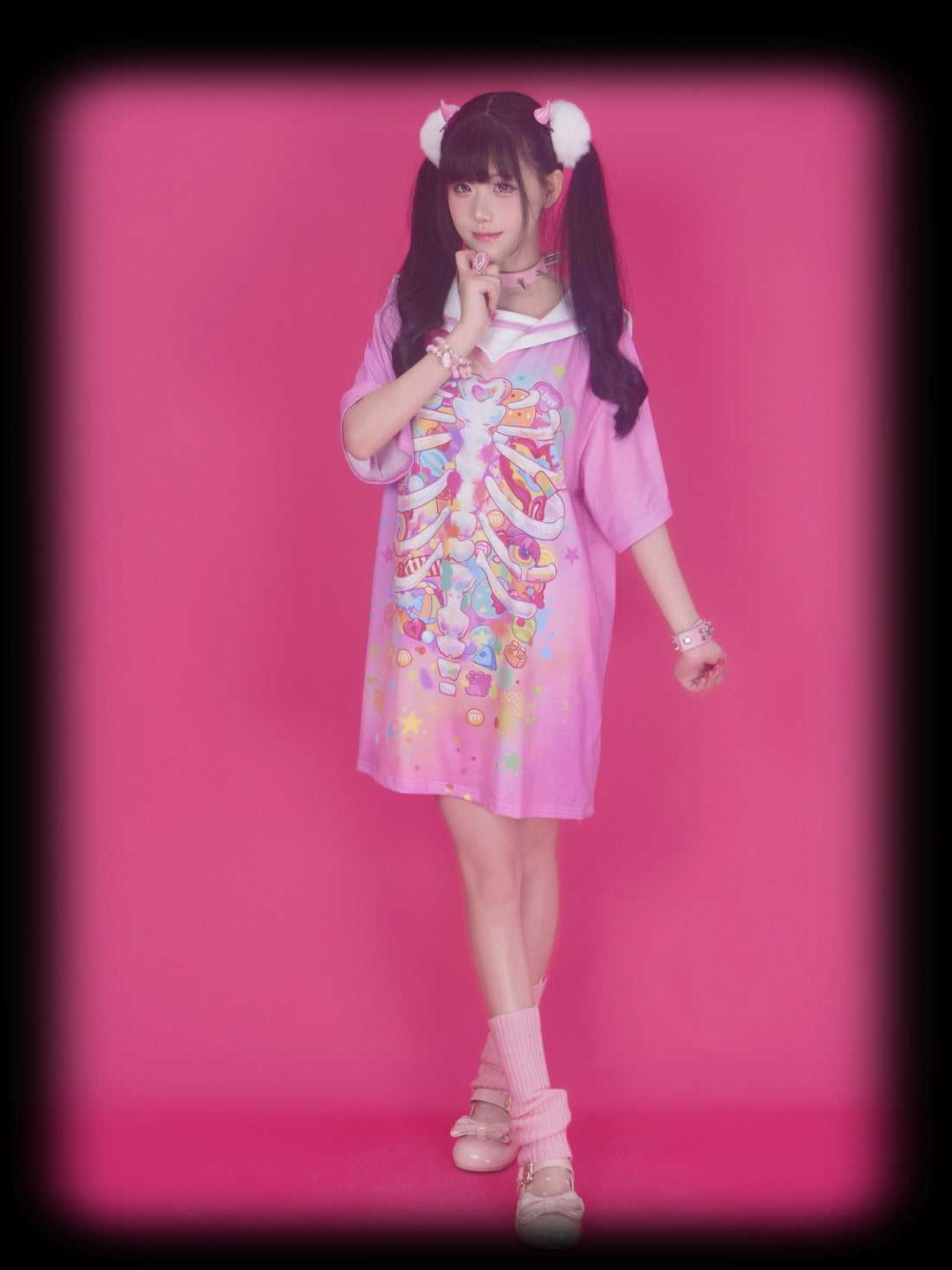 Death Angel | Gurokawa sailor collar oversize T-shirt dress-PINK