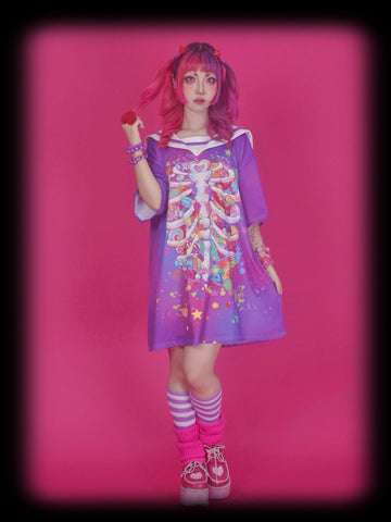 Death Angel | Gurokawa sailor collar oversize T-shirt dress-PURPLE