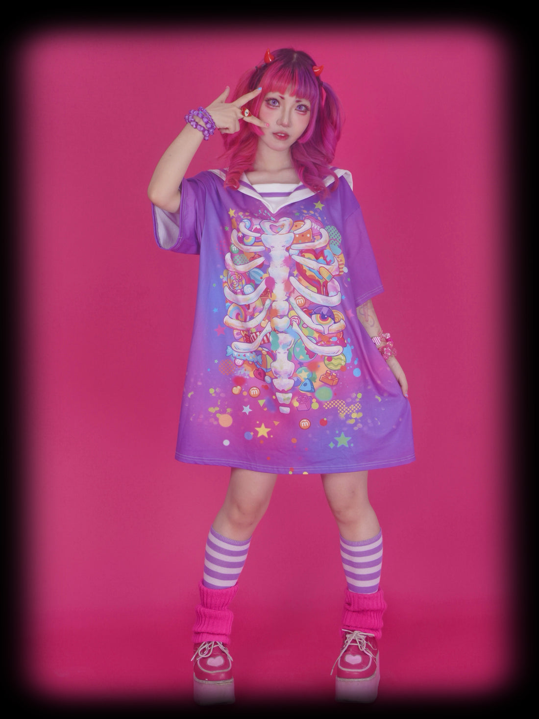 Death Angel | Gurokawa sailor collar oversize T-shirt dress-PURPLE