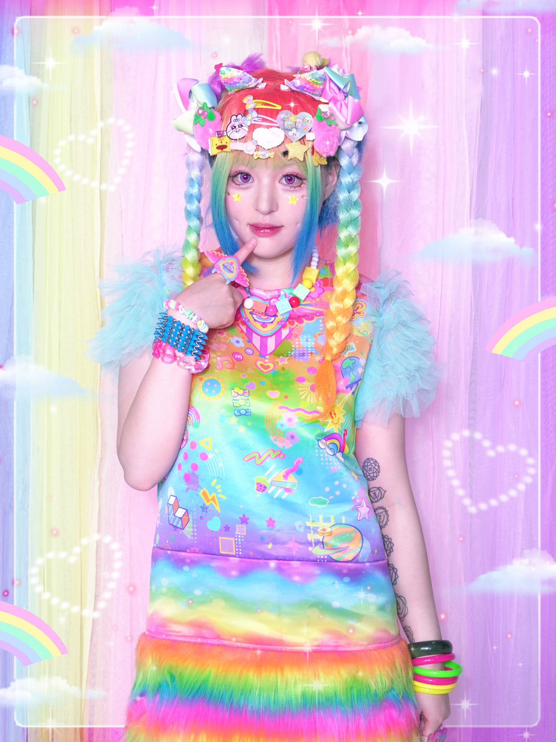 Dream Bubble Rainbow Romantic Dress Tulle Cake Sleeves Colorful Furry Skirt