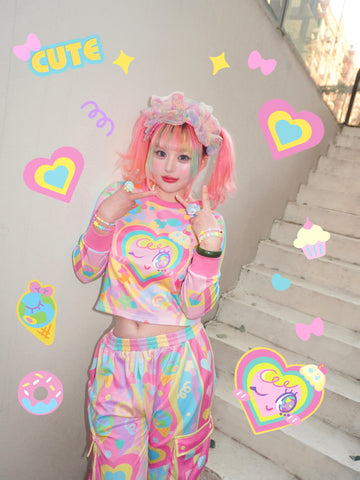 Sweet Pink Heart!!! Kawai POP Sportwear suit Street hip-hop style