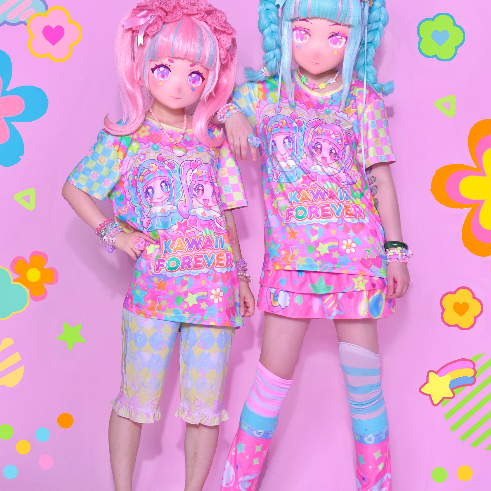 Harajuku kawaii forever pink girls decora full-print  T-shirt