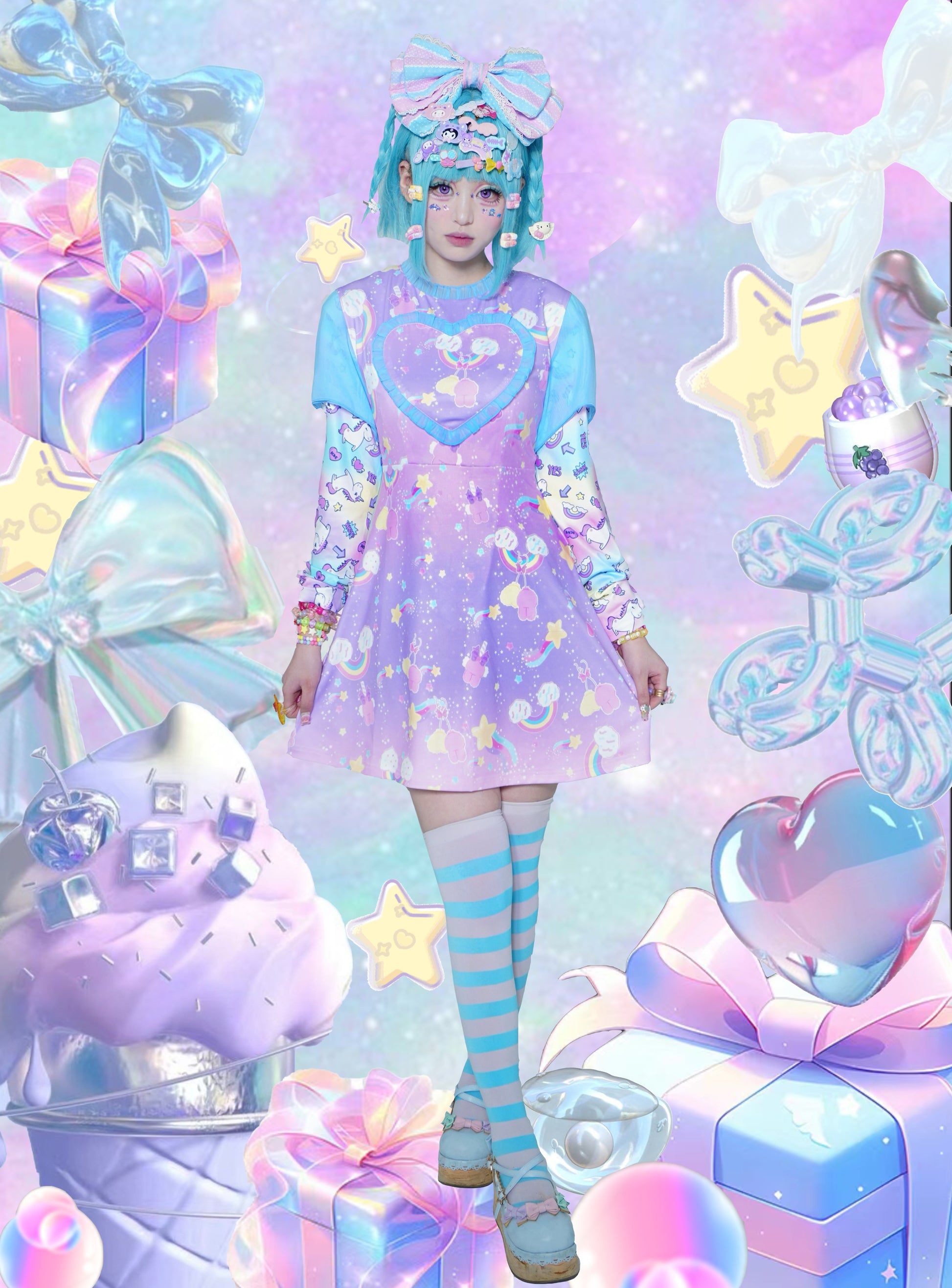 Dream Bubble fairykei Macaron Slimming one-piece dress Harajuku Decora Dream Bubble fairykei Macaron Slimming one-piece dress Harajuku Decora