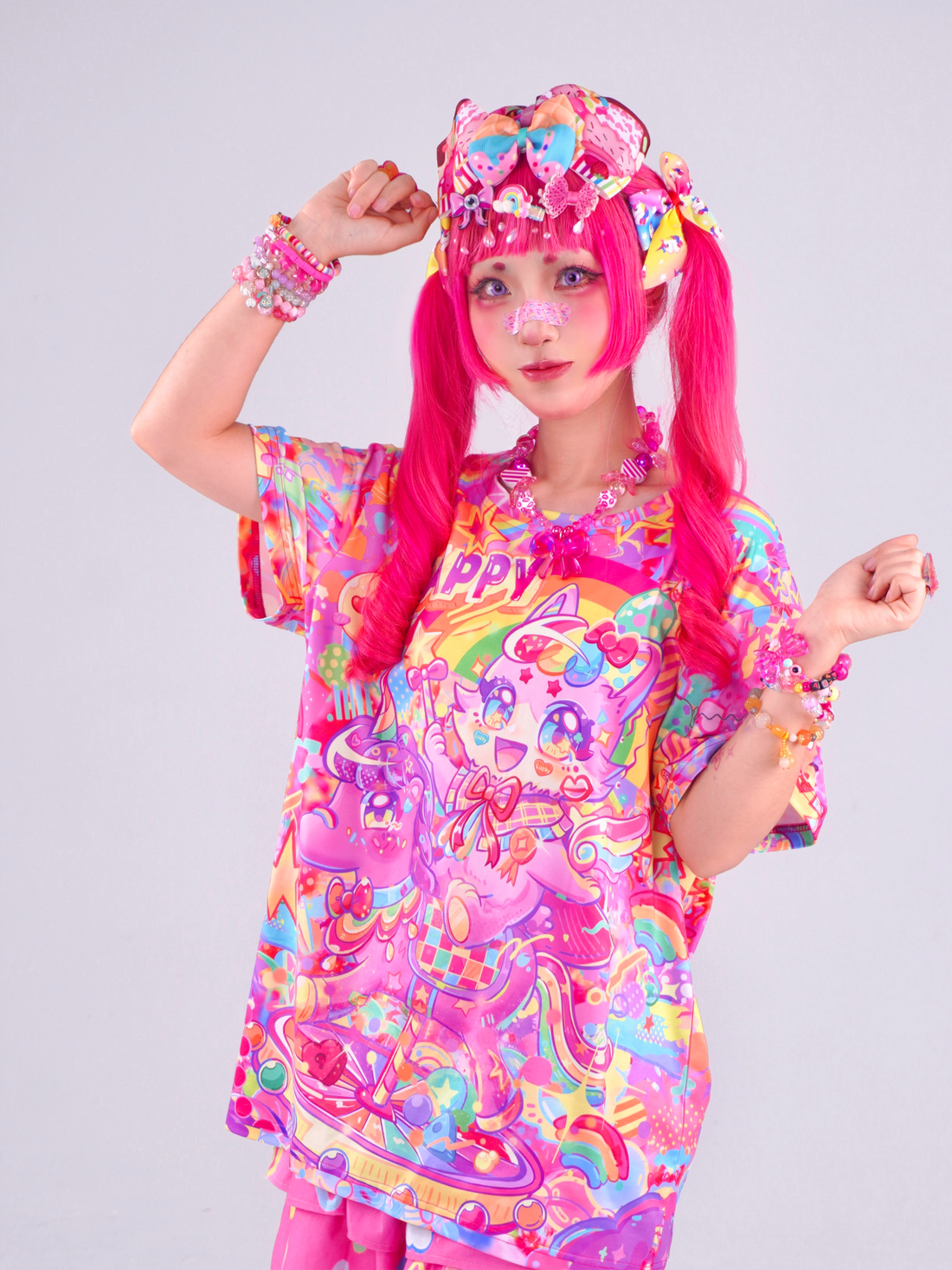 Pinky Happy Unicorn Harajuku kawai decora full-print  T-shirt