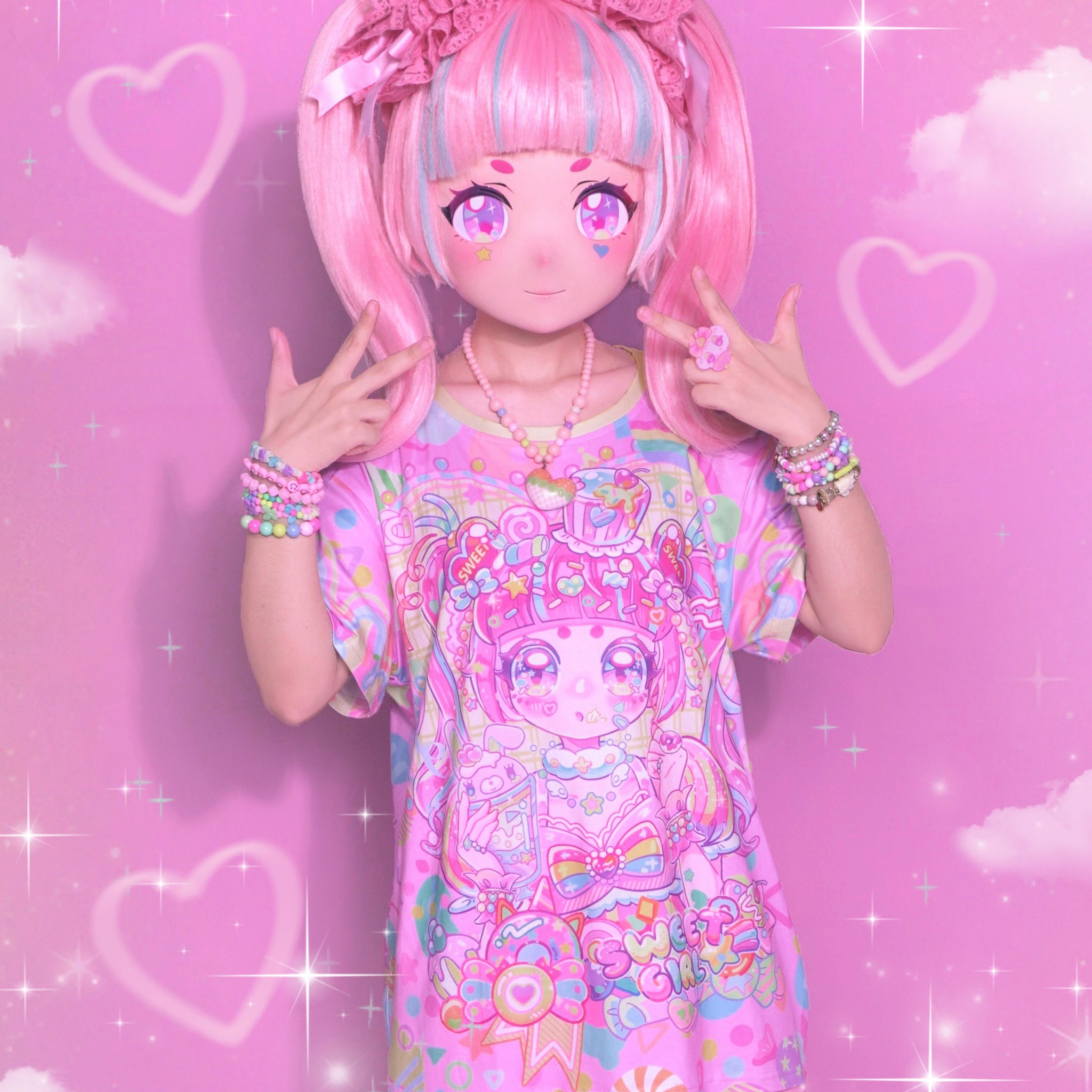 Harajuku kawai decora pink Sweet Candy Girl decora full-print  T-shirt