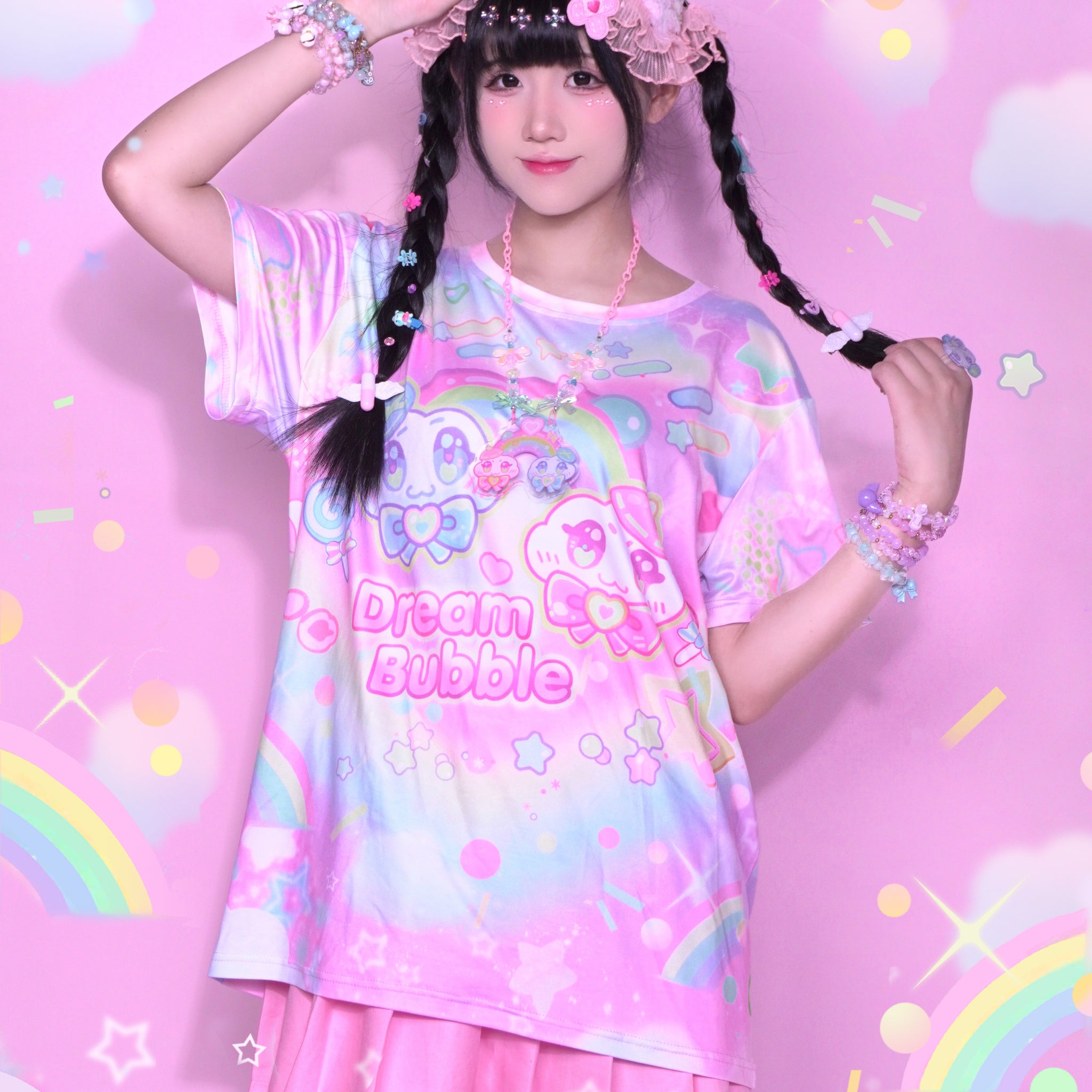 Harajuku macaron fairykei decora full-print  T-shirt