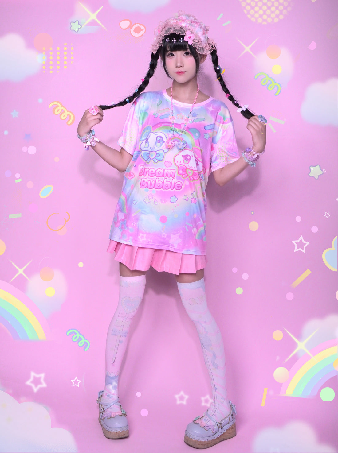 Harajuku macaron fairykei decora full-print  T-shirt